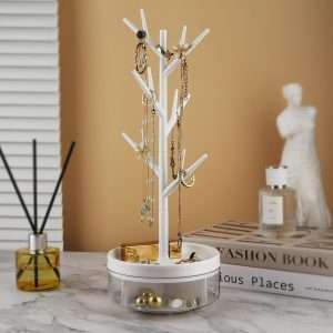 Half Room Branch Jewelry Rack With Rotatable Base and Storage Box Tree Tower Rack Hanging Organizer for Ring Earrings Necklace Bracelet,Suitable - 2