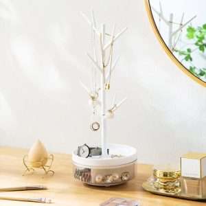Half Room Branch Jewelry Rack With Rotatable Base and Storage Box Tree Tower Rack Hanging Organizer for Ring Earrings Necklace Bracelet,Suitable - 4