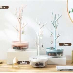 Half Room Branch Jewelry Rack With Rotatable Base and Storage Box Tree Tower Rack Hanging Organizer for Ring Earrings Necklace Bracelet,Suitable - 7