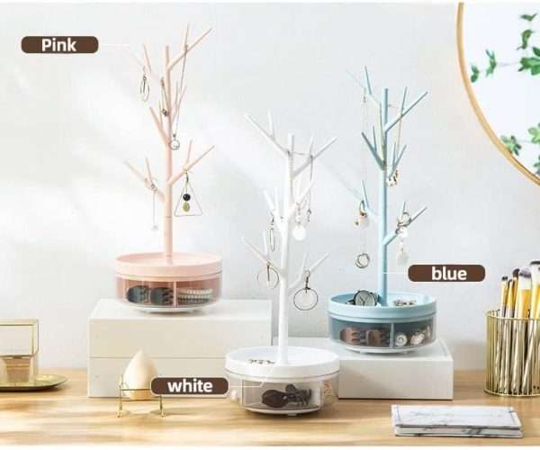Half Room Branch Jewelry Rack With Rotatable Base and Storage Box Tree Tower Rack Hanging Organizer for Ring Earrings Necklace Bracelet,Suitable - 7