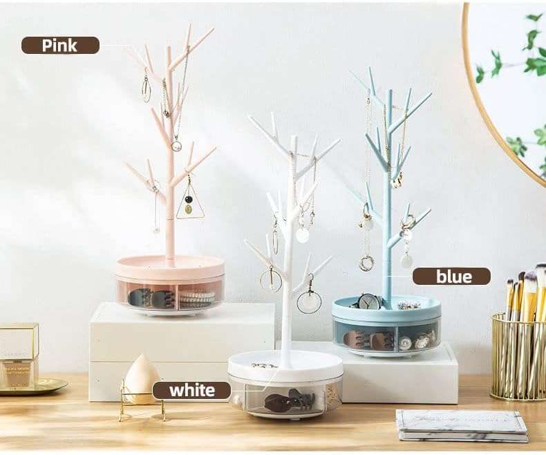 Half Room Branch Jewelry Rack With Rotatable Base and Storage Box Tree Tower Rack Hanging Organizer for Ring Earrings Necklace Bracelet,Suitable - 7