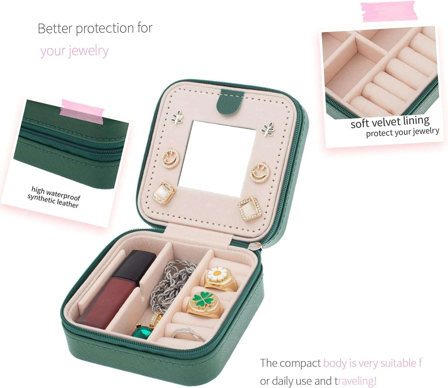 KElofoN Travel Jewelry Case and Organizer with Mirror - Gift for Women and Girls - 3