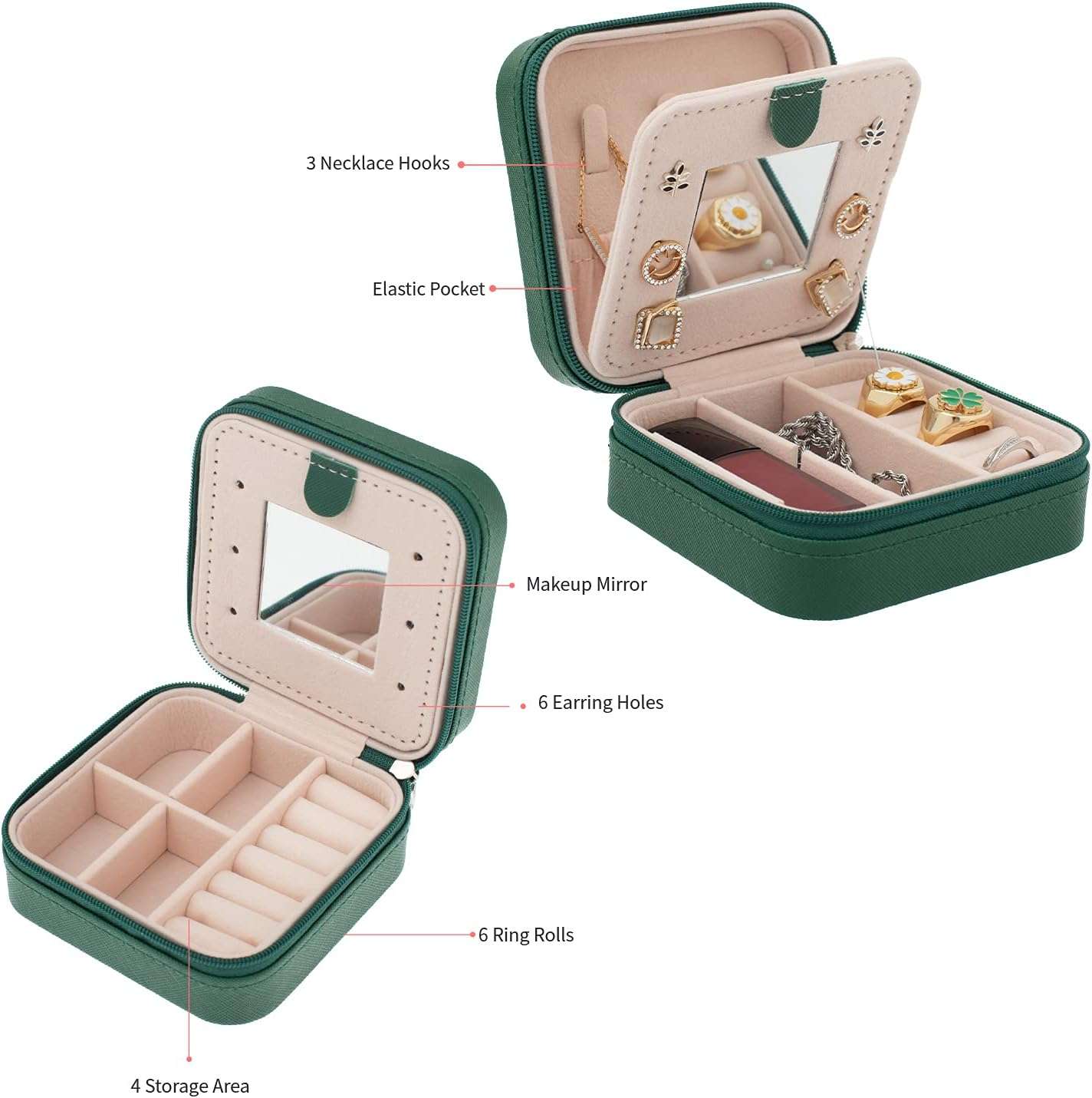 KElofoN Travel Jewelry Case and Organizer with Mirror - Gift for Women and Girls - 4