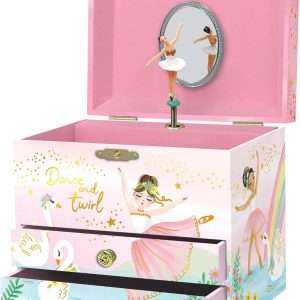 Musical Ballerina Jewelry Box for Girls - Kids Music Box with Spinning Ballerina, Ballet Birthday Gifts for Little Girls, Jewelry Boxes, 6.8 x 5.3 x 6 in - 1