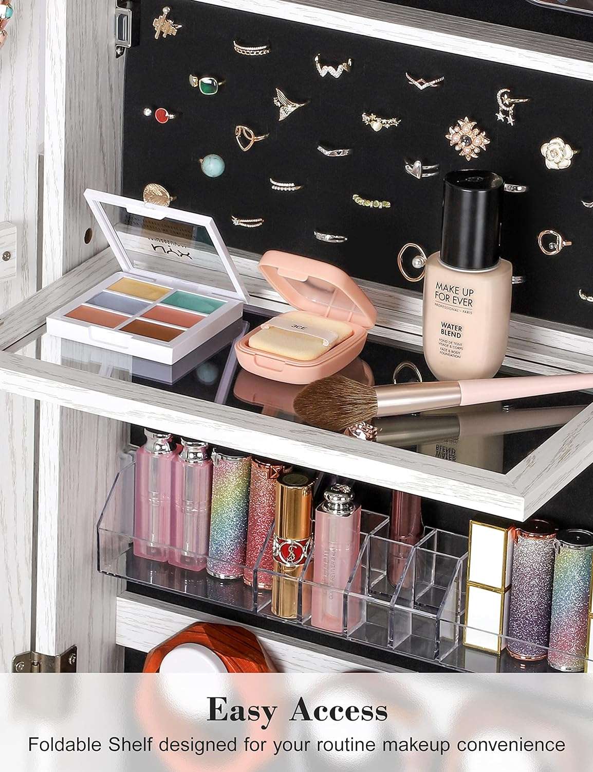 Nicetree 360° Swivel Jewelry Cabinet with Lights, Touch Screen Vanity Mirror, Rotatable Full Length Mirror with Jewelry Storage, Standing Jewelry Armoire Organizer - 5