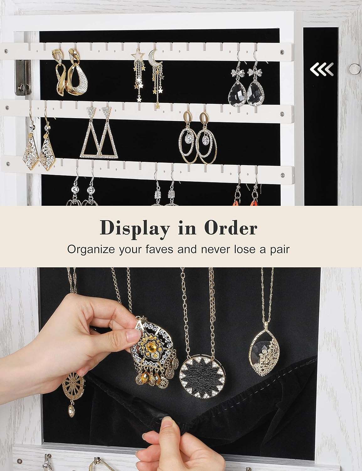 Nicetree 360° Swivel Jewelry Cabinet with Lights, Touch Screen Vanity Mirror, Rotatable Full Length Mirror with Jewelry Storage, Standing Jewelry Armoire Organizer - 8