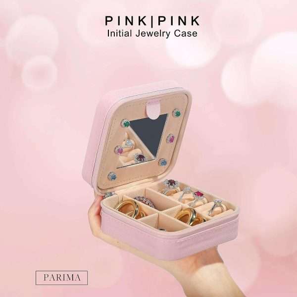 Parima Personalized Jewelry Holder & Organizer Case - Pink Travel Jewelry Box With A Initial - Birthday Gifts for Women & Girls - Travel Essentials - 2