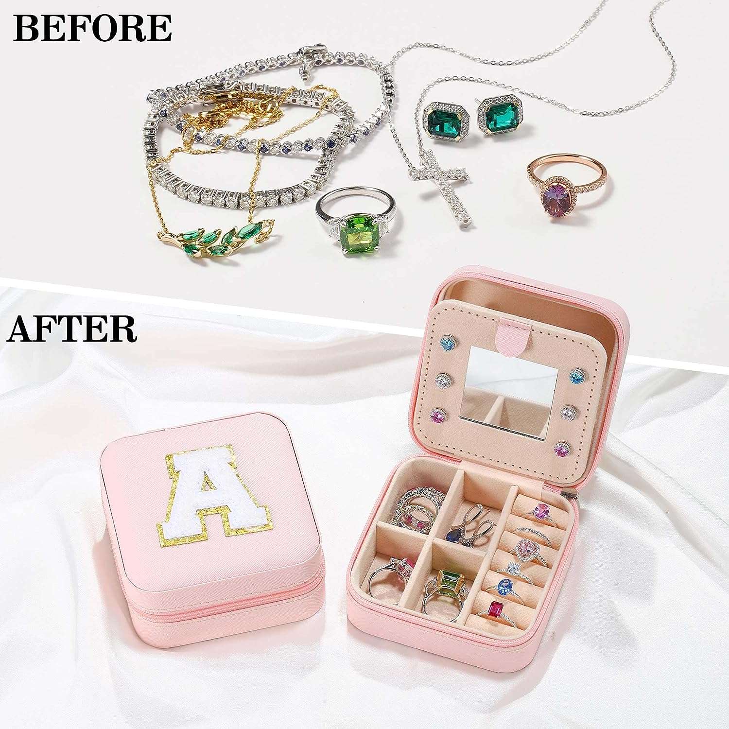 Parima Valentines Day Gifts for Her - Trendy Travel Jewelry Case, Personalized Gifts - Pink Travel Jewelry Box - Birthday Gifts for Women Valentines Day Gifts for Teens Girls - Travel Jewelry Case - 2