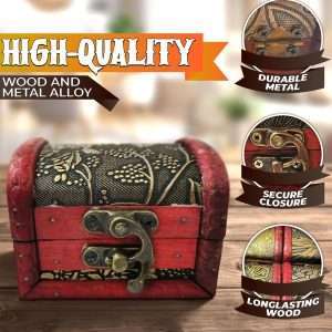 Pirate Treasure Chest Box for Valentine's Gift - Wooden Box with Hinged Lid Valentines Jewelry Pirate Chest Storage Box Vintage Decor (3.2x2.4x2.4 in) - 4