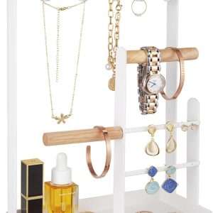 ProCase Jewelry Organizer Jewelry Stand Jewelry Holder Organizer, 4-Tier Necklace Organizer with Ring Tray, Small Cute Aesthetic Jewelry Tower Storage Rack Tree - 1