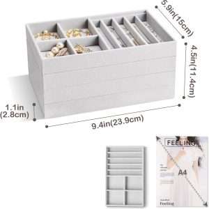 ProCase Set of 4 Stackable Jewelry Organizer Trays for Drawers, Jewelry Drawer Inserts Container Display Case Storage for Earring Necklace Rings Bracelet - 2
