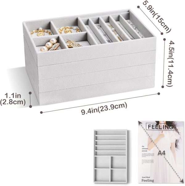 ProCase Set of 4 Stackable Jewelry Organizer Trays for Drawers, Jewelry Drawer Inserts Container Display Case Storage for Earring Necklace Rings Bracelet - 2