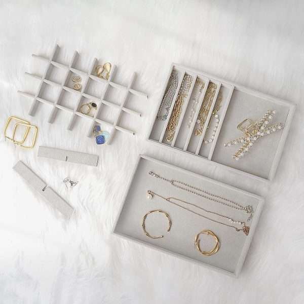 ProCase Set of 4 Stackable Jewelry Organizer Trays for Drawers, Jewelry Drawer Inserts Container Display Case Storage for Earring Necklace Rings Bracelet - 3