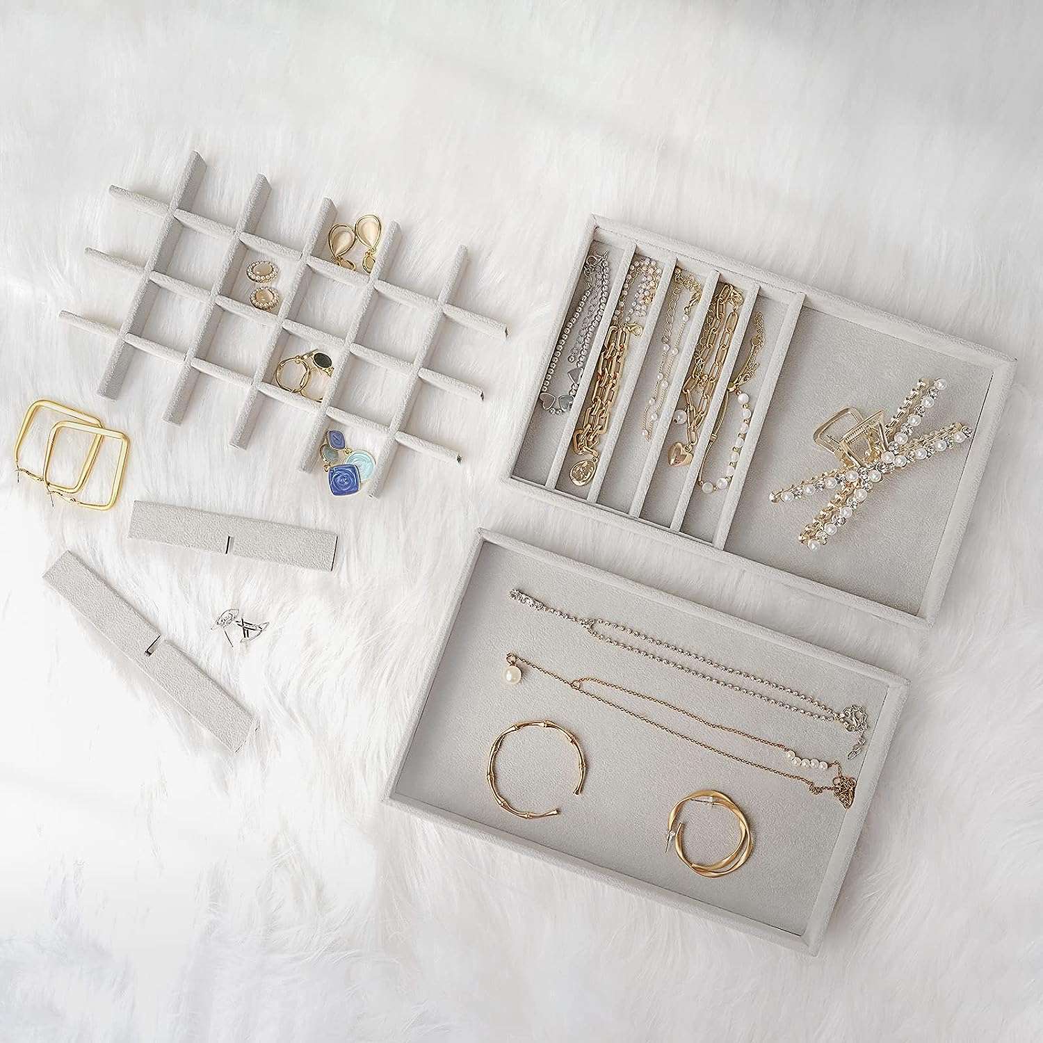 ProCase Set of 4 Stackable Jewelry Organizer Trays for Drawers, Jewelry Drawer Inserts Container Display Case Storage for Earring Necklace Rings Bracelet - 3
