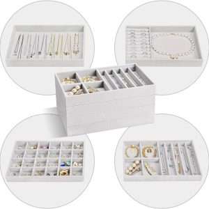 ProCase Set of 4 Stackable Jewelry Organizer Trays for Drawers, Jewelry Drawer Inserts Container Display Case Storage for Earring Necklace Rings Bracelet - 4