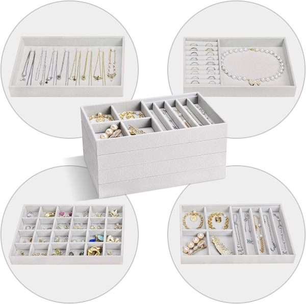 ProCase Set of 4 Stackable Jewelry Organizer Trays for Drawers, Jewelry Drawer Inserts Container Display Case Storage for Earring Necklace Rings Bracelet - 4