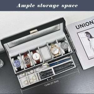 ProCase Watch Box Organizer for Men, 6 Slot Watch Display Case with Drawer, Valentines Gift Mens Watch Holder Watch Case for Men, 6 Watch Box - 2