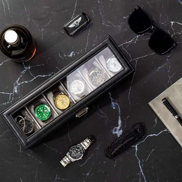 ProCase Watch Box Organizer for Men, 6 Slot Watch Display Case with Drawer, Valentines Gift Mens Watch Holder Watch Case for Men, 6 Watch Box - 3