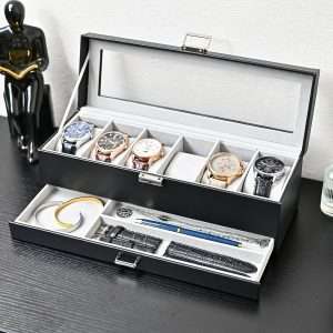 ProCase Watch Box Organizer for Men, 6 Slot Watch Display Case with Drawer, Valentines Gift Mens Watch Holder Watch Case for Men, 6 Watch Box - 8