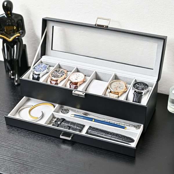 ProCase Watch Box Organizer for Men, 6 Slot Watch Display Case with Drawer, Valentines Gift Mens Watch Holder Watch Case for Men, 6 Watch Box - 8
