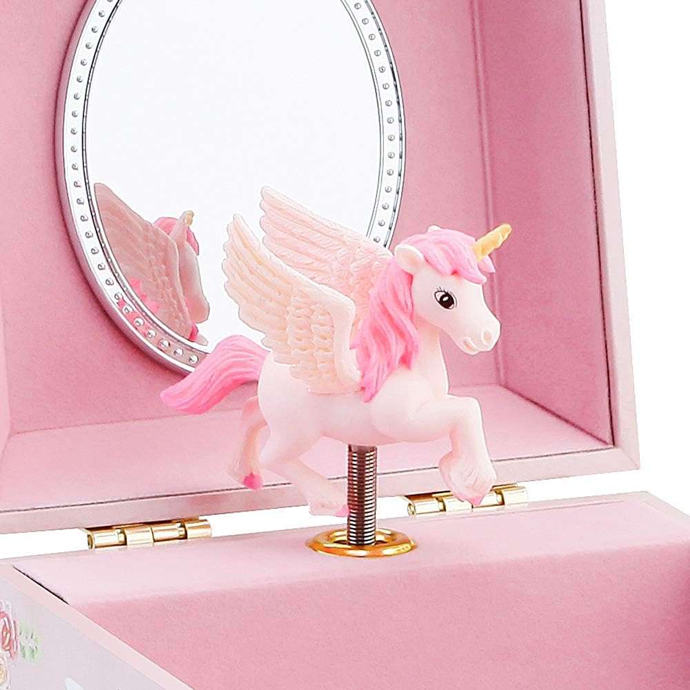 RR ROUND RICH DESIGN Kids Musical Jewelry Box for Girls with Drawer and Jewelry Set with Mysterious Unicorn - Over the Waves Tune Pink - 4