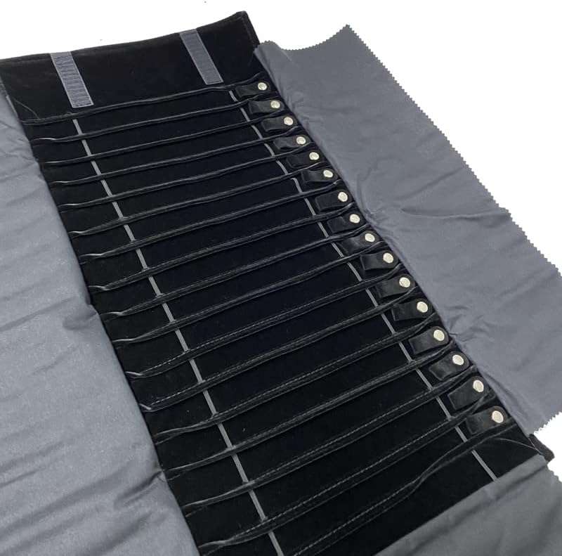 SCIKHEFT Portable Jewelry Roll Untangled Secure Necklace Travel Storage Bag Displays Holder 16 Chain (black PU and velvet) - 1