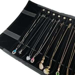 SCIKHEFT Portable Jewelry Roll Untangled Secure Necklace Travel Storage Bag Displays Holder 16 Chain (black PU and velvet) - 2