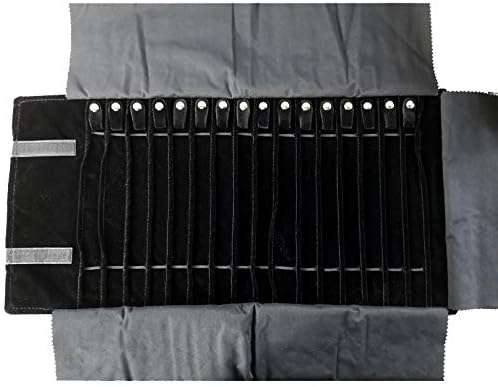 SCIKHEFT Portable Jewelry Roll Untangled Secure Necklace Travel Storage Bag Displays Holder 16 Chain (black PU and velvet) - 3