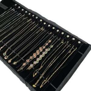 SCIKHEFT Portable Jewelry Roll Untangled Secure Necklace Travel Storage Bag Displays Holder 16 Chain (black PU and velvet) - 4