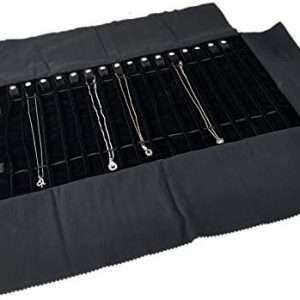 SCIKHEFT Portable Jewelry Roll Untangled Secure Necklace Travel Storage Bag Displays Holder 16 Chain (black PU and velvet) - 8