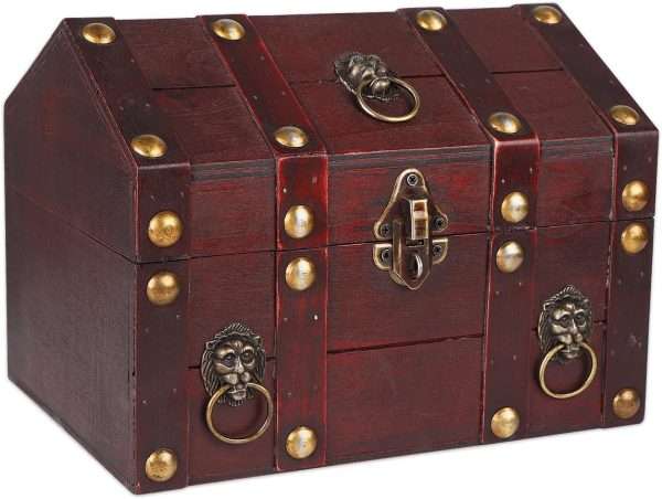 SICOHOME Large Treasure Chest Wooden Pirate Treasure Box Vintage Decorative Keepsake and Jewelry Box Large Trinket Storage Chest Box with Lock - 1