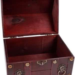 SICOHOME Large Treasure Chest Wooden Pirate Treasure Box Vintage Decorative Keepsake and Jewelry Box Large Trinket Storage Chest Box with Lock - 2