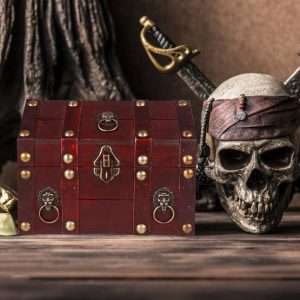 SICOHOME Large Treasure Chest Wooden Pirate Treasure Box Vintage Decorative Keepsake and Jewelry Box Large Trinket Storage Chest Box with Lock - 5