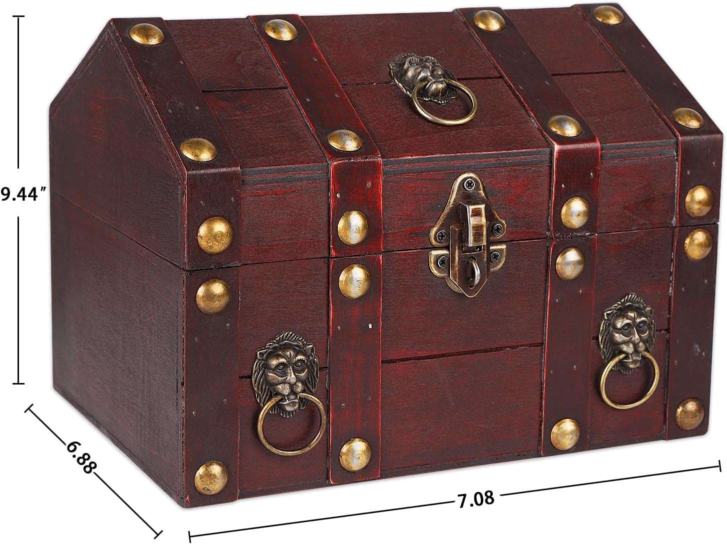 SICOHOME Large Treasure Chest Wooden Pirate Treasure Box Vintage Decorative Keepsake and Jewelry Box Large Trinket Storage Chest Box with Lock - 6