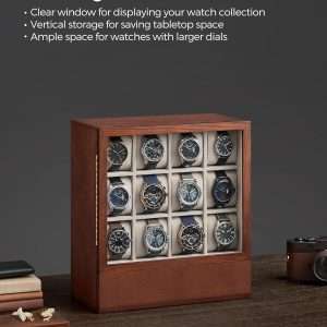 SONGMICS 12-Slot Wooden Watch Box, Watch Display Case with Window, Watch Display Cabinet with Solid Wood Veneer, Velvet Lining, Vertical Storage - 2