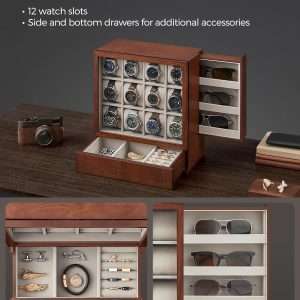 SONGMICS 12-Slot Wooden Watch Box, Watch Display Case with Window, Watch Display Cabinet with Solid Wood Veneer, Velvet Lining, Vertical Storage - 3
