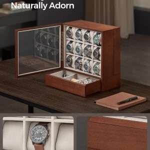 SONGMICS 12-Slot Wooden Watch Box, Watch Display Case with Window, Watch Display Cabinet with Solid Wood Veneer, Velvet Lining, Vertical Storage - 4