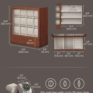SONGMICS 12-Slot Wooden Watch Box, Watch Display Case with Window, Watch Display Cabinet with Solid Wood Veneer, Velvet Lining, Vertical Storage - 5