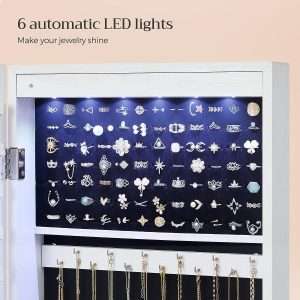 SONGMICS 6 LEDs Mirror Jewelry Cabinet, 47.2-Inch Tall Lockable Wall or Door Mounted Jewelry Armoire Organizer with Mirror, 2 Drawers - 4