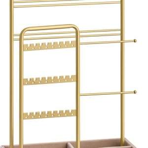 SONGMICS Jewelry Holder, Jewelry Organizer, Jewelry Display Stand with Metal Frame and Velvet Tray, Necklace Earring Bracelet Holder - 1