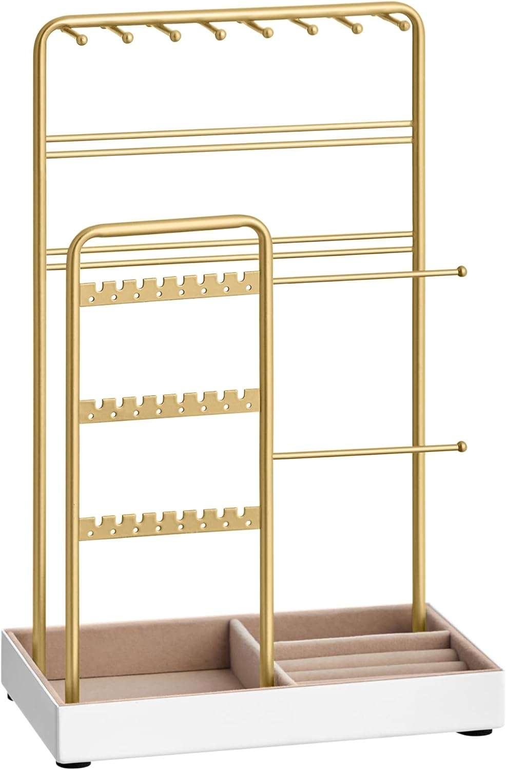 SONGMICS Jewelry Holder, Jewelry Organizer, Jewelry Display Stand with Metal Frame and Velvet Tray, Necklace Earring Bracelet Holder - 1