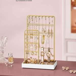 SONGMICS Jewelry Holder, Jewelry Organizer, Jewelry Display Stand with Metal Frame and Velvet Tray, Necklace Earring Bracelet Holder - 2