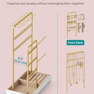 SONGMICS Jewelry Holder, Jewelry Organizer, Jewelry Display Stand with Metal Frame and Velvet Tray, Necklace Earring Bracelet Holder - 3