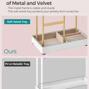 SONGMICS Jewelry Holder, Jewelry Organizer, Jewelry Display Stand with Metal Frame and Velvet Tray, Necklace Earring Bracelet Holder - 5