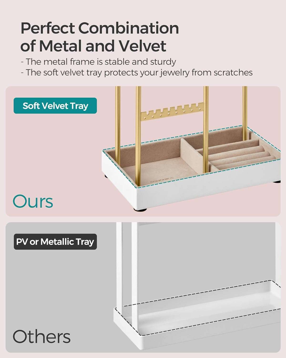 SONGMICS Jewelry Holder, Jewelry Organizer, Jewelry Display Stand with Metal Frame and Velvet Tray, Necklace Earring Bracelet Holder - 5