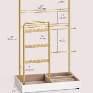 SONGMICS Jewelry Holder, Jewelry Organizer, Jewelry Display Stand with Metal Frame and Velvet Tray, Necklace Earring Bracelet Holder - 6