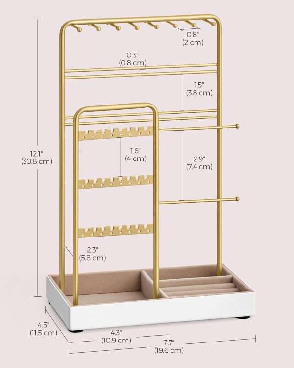 SONGMICS Jewelry Holder, Jewelry Organizer, Jewelry Display Stand with Metal Frame and Velvet Tray, Necklace Earring Bracelet Holder - 6