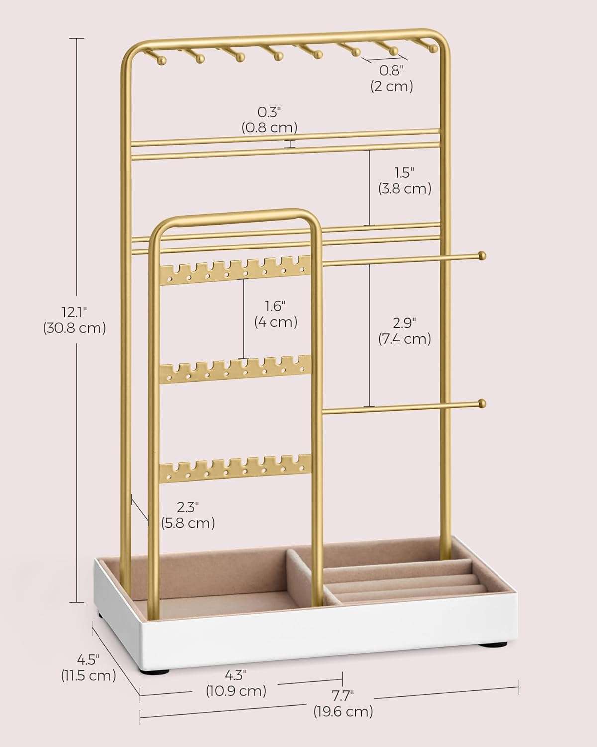 SONGMICS Jewelry Holder, Jewelry Organizer, Jewelry Display Stand with Metal Frame and Velvet Tray, Necklace Earring Bracelet Holder - 6
