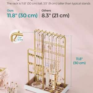 SONGMICS Jewelry Holder, Jewelry Organizer, Jewelry Display Stand with Metal Frame and Velvet Tray, Necklace Earring Bracelet Holder - 7