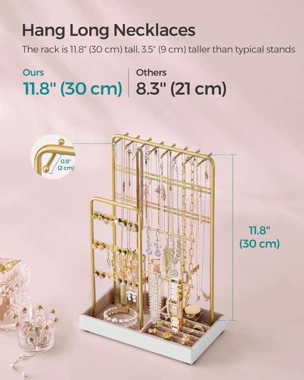 SONGMICS Jewelry Holder, Jewelry Organizer, Jewelry Display Stand with Metal Frame and Velvet Tray, Necklace Earring Bracelet Holder - 7